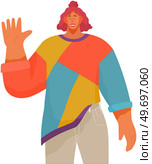 People greeting gesture. Nations representatives waving hand saying hi. Woman say hello and gesturing in friendly way. Happy female character say welcome hi. Young good looking person doing greet pose. Nations representatives waving hand saying hi. Woman say hello and gesturing in friendly way. Стоковая иллюстрация, агентство Ingram Publishing / Фотобанк Лори