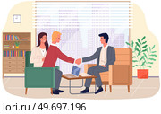 Business partnership cooperation beginning. Businessmen shaking hands after signing contract agreement. Business meeting of partners in office. Male colleagues discussing work and closing deal. Business partnership cooperation. Businessmen shaking hands after signing contract agreement. Стоковая иллюстрация, агентство Ingram Publishing / Фотобанк Лори