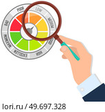 Color scale with arrow from red to green and caliber of emotions. Loupe and measuring device icon tachometer, speedometer, indicators. Colorful infographic gauge element from bad to good, stress scale. Color scale with arrow from red to green and caliber of emotions. Loupe and measuring device icon. Стоковая иллюстрация, агентство Ingram Publishing / Фотобанк Лори