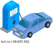 Refueling automobile, ensuring operation of vehicle. Auto refuels with gasoline, benzine. High quality car fuel in gas station. Car near fuel dispenser in petrol filling station vector illustration. Car near fuel dispenser in petrol filling station. Refueling automobile with gasoline, benzine. Стоковая иллюстрация, агентство Ingram Publishing / Фотобанк Лори