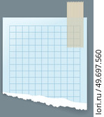 Piece of blank paper from notebook or notepad glued with adhesive tape. Sticky wrinkled paper tape for fixing, with creases torn edges damaged surface. Scotch masking, textbook sheet and fix element. Piece of blank paper from notebook or notepad glued with adhesive tape. Textbook sheet, fix element. Стоковая иллюстрация, агентство Ingram Publishing / Фотобанк Лори