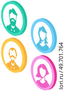 Avatar profile icon, female portrait. Round label with head symbol of man. Graphical representation of user, his alter ego, game internet character in web forums, messengers, chats, portals, blogs. Avatar profile icon. Graphical representation of user, his alter ego, game internet character. Стоковая иллюстрация, агентство Ingram Publishing / Фотобанк Лори