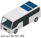 Driverless electric future transport. Futuristic autonomous driverless mini bus with solar panel on roof. High speed vehicle self driving machine. Future public express transport in city, minibus. Driverless electric future transport. Futuristic autonomous driverless mini bus with solar panel. Стоковая иллюстрация, агентство Ingram Publishing / Фотобанк Лори