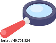Magnifying glass isolated on white background. Optical device designed to visually enlarge images, objects and small details. Magnifier with long handle and lens. Optical system, magnifying glass. Magnifying glass isolated on white background. Optical device designed to visually enlarge images. Стоковая иллюстрация, агентство Ingram Publishing / Фотобанк Лори