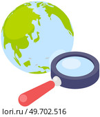 Network navigation and worldwide connection concept. Planet Earth and loupe as symbols of global search system. Globe and magnifying glass, global geography, Magnifier near planet vector illustration. Network navigation and worldwide connection. Planet and loupe as symbols of global search system. Стоковая иллюстрация, агентство Ingram Publishing / Фотобанк Лори