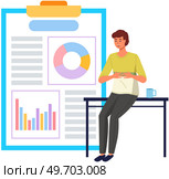 Office staff, manager work and communication. Office worker at the table. Business employees on their workspace. Co-worker. Businessman or a clerk working at his office workplace flat style. Business employees on their workspace. Co-worker. Businessman or a clerk. Стоковая иллюстрация, агентство Ingram Publishing / Фотобанк Лори