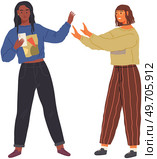 Angry women quarreling by smartphone. Girls shouting at each other fighting over phone. Online conversation. Violation of personal space. Mom fighting with teenage daughter, communication problem. Angry women quarreling by smartphone. Girls shouting at each other fighting over phone, altercation. Стоковая иллюстрация, агентство Ingram Publishing / Фотобанк Лори
