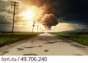 Illustration of an explosion on an empty road.. 3D illustration of an explosion. Стоковое фото, агентство Ingram Publishing / Фотобанк Лори