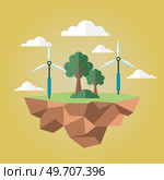 Wind turbines power plant, electrical station, modern energy-saving construction. Alternative renewable sustainable wind park power generation, green energy, technology of future, clean electricity. Wind turbines power plant, electrical station, modern energy-saving technology, green electricity. Стоковая иллюстрация, агентство Ingram Publishing / Фотобанк Лори