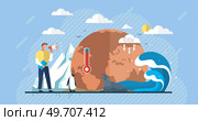 Tsunami with big waves over planet. Rising water levels on Earth lead to tsunami. Huge wave heading towards globe. Catastrophe, cataclysm. Flood, avalanche, hurricane. Climate change. Global warming. Tsunami with big waves over planet. Catastrophe, cataclysm. Flood, avalanche, hurricane. Climate change. Global warming. Стоковая иллюстрация, агентство Ingram Publishing / Фотобанк Лори