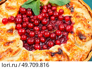 Summer pie with red currants and gooseberries.. Open summer pie with berries. Стоковое фото, агентство Ingram Publishing / Фотобанк Лори