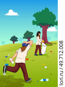 A vector illustration of Teens Picking Up Trash in the Park . Стоковая иллюстрация, агентство Ingram Publishing / Фотобанк Лори