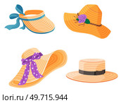 Summer hat. Vector illustration. Sun hat wear, celebration of style under sun Summer headwear, architect of shadow in heat A beach hat, symbol of serene afternoons by shore A summer hat, testament. Summer hats. Summer headwear, emblem of relief amidst scorching sun A beach hat, canvas painted with sebreezes and sandy. Стоковая иллюстрация, агентство Ingram Publishing / Фотобанк Лори