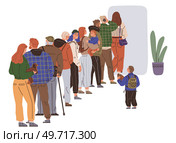 Big queue. Many multitude people. Vector illustration. The crowd people eagerly anticipated opening ticket booth The queue moved steadily, ensuring everyone had fair chance People waiting in long line. Big queue. The queue group chatted animatedly, forming new connections while waiting The crowd queuing for grand opening. Стоковая иллюстрация, агентство Ingram Publishing / Фотобанк Лори
