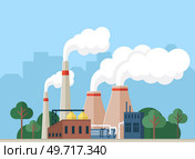 Contamination of air with smoke by factory, plants and industries. Pipes making smog, environmental pollution and harm for nature. Atmosphere gas emissions, chemical substances, damage to environment. Contamination of air with smoke by factory plants and industries. Pipes making smog harm for nature. Стоковая иллюстрация, агентство Ingram Publishing / Фотобанк Лори