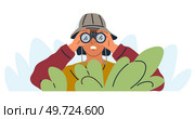 Spying, observing and sneaking. Vector illustration. Characters peeping, manifestations of intrigue peeping from fringes Looking out, cautious step towards unknown Peeking person, subtle observer. Spying, observing and sneaking. Making observation, craft of collecting hidden details Characters peeping, intrigued. Стоковая иллюстрация, агентство Ingram Publishing / Фотобанк Лори
