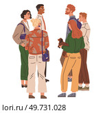 Waiting line, people queuing. Vector illustration. Standing in line is considered sign civility and order The person wait for table at popular restaurant cbe quite long The big queue at concert hall. Waiting line, people queuing. People waiting in line at coffee shop were browsing their phones. Стоковая иллюстрация, агентство Ingram Publishing / Фотобанк Лори