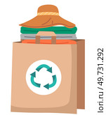 Recycling clothes. Vector illustration. Recycling clothes helps to create more environmentally conscious society Clothes made from renewable materials contribute to greener future The recycling. Recycling clothes. Choose reusable cloth diapers to minimize waste. Стоковая иллюстрация, агентство Ingram Publishing / Фотобанк Лори