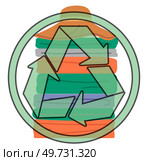 Recycling clothes. Vector illustration. Reusing clothes helps reduce textile waste and conserves resources Recycled materials be used to create sustainable clothing options Choose reusable cloth. Recycling clothes. Clothing choices have direct impact on environment. Стоковая иллюстрация, агентство Ingram Publishing / Фотобанк Лори