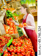a woman and a display of tomatoes. Стоковое фото, агентство Ingram Publishing / Фотобанк Лори