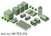 Set of army armed troop isometric armed military transport objects and war combat equipment force graphic elements tank machine 3D illustration. Set of army armed troop isometric armed military transport objects. Стоковая иллюстрация, агентство Ingram Publishing / Фотобанк Лори