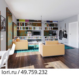 modern home with table in the window. 3d rendering design concept. modern home interior. Стоковое фото, агентство Ingram Publishing / Фотобанк Лори