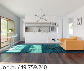 modern home kitchen with table in the window. 3d rendering design concept. modern home kitchen. Стоковое фото, агентство Ingram Publishing / Фотобанк Лори