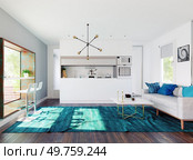 modern home kitchen with table in the window. 3d rendering design concept. modern home kitchen. Стоковое фото, агентство Ingram Publishing / Фотобанк Лори