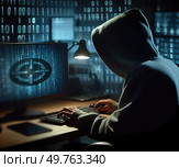 Хакер за работой. Стоковое AI-изображение, AI-художник Сергей Куров / Фотобанк Лори