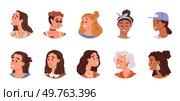 People faces vector illustration. Icons can represent people from different ethnic backgrounds, promoting inclusivity and representation Portrait photographers capture essence persons character. People faces. A profile offers glimpse into persons interests and preferences. Стоковая иллюстрация, агентство Ingram Publishing / Фотобанк Лори
