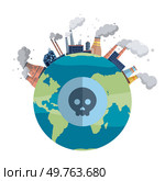Air pollution vector illustration. Smog, insidious infiltrator, wraps its toxic tendrils around lungs our atmosphere The air pollution concept is puzzle, riddle threatening balance our ecology. Air pollution. The air pollution metaphor is storm brewing on horizon our environmental consciousness. Стоковая иллюстрация, агентство Ingram Publishing / Фотобанк Лори