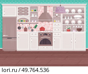 Kitchen interior vector illustration. The dining room, extension kitchen, completes homely ambiance Cuisine becomes art form in comfy kitchen adorned with stylish decor Cooking and dining blend. Kitchen interior. Homely decor in kitchen turns it into delightful space for culinary adventures. Стоковое фото, агентство Ingram Publishing / Фотобанк Лори