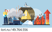 Global warming vector illustration. Global warming concept, chilling specter, haunts dreams those concerned about future climate Ecosystem, delicate symphony, resonates with dissonance climate change. Global warming. Climate, heartbeat planet, flutters under weight atmospheric contamination and imbalance. Стоковая иллюстрация, агентство Ingram Publishing / Фотобанк Лори