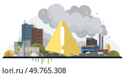 Waste pollution vector illustration. Proper waste management is necessary to prevent contamination soil and water resources Landfills filled with garbage contribute to emission greenhouse gases. Waste pollution. Environmental conservation efforts focus on reducing waste and mitigating pollution. Стоковая иллюстрация, агентство Ingram Publishing / Фотобанк Лори