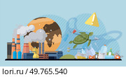 Waste pollution vector illustration. Climate action is necessary to address impact waste pollution on global warming Plastic pollution has become one most challenging environmental issues our time. Waste pollution. Adopting zero waste lifestyle can significantly reduce amount waste sent to landfills. Стоковая иллюстрация, агентство Ingram Publishing / Фотобанк Лори