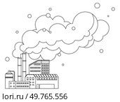 Factories vector illustration. Pollution, disruptor in environmental story, challenges resilience ecosystems Eco-processes, silent stewards, work diligently to offset impact industrialization. Factories. Industrial buildings stand as monuments to human engineering, housing machinery production. Стоковая иллюстрация, агентство Ingram Publishing / Фотобанк Лори
