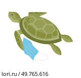 Garbage vector illustration. Non-recyclable waste underscores challenges sustainable waste management Zero waste importance minimizing environmental impact. Turtle with a protective mask on its paw. Garbage. Eco-conscious individuals recognize importance reducing environmental. Turtle with a protective mask on its paw. Стоковая иллюстрация, агентство Ingram Publishing / Фотобанк Лори