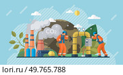 Carbon dioxide vector illustration. The co2 problem necessitates reevaluation human impact on environment Industrial emissions contribute significantly to poisoning atmosphere with carbon dioxide. Carbon dioxide. The greenhouse gas effect exacerbates global warming concerns. Стоковая иллюстрация, агентство Ingram Publishing / Фотобанк Лори