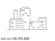 Line drawing of a cityscape, showcasing several rectangular buildings with windows and doors. Illustration uses simple geometric shapes to depict modern urban architecture in a clean, abstract style. Minimalist cityscape line drawing with simple geometric shapes representing modern urban architecture. Стоковая иллюстрация, агентство Ingram Publishing / Фотобанк Лори
