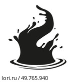 Black liquid splash, swirl and wave with scatter drops. Paint, oil or ink splashing dynamic motion, design element for advertising isolated on white. Dripping machine oil, dirty puddle, rushing water. Black liquid splash, swirl and wave with scatter drops. Paint, oil or ink splashing dynamic motion. Стоковая иллюстрация, агентство Ingram Publishing / Фотобанк Лори