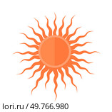 An image of an orange sun with rays extending outward on a white background, emphasizing themes of renewable energy, hope, warmth, sustainability, and environmental health.. Bright orange sun illustration on white background representing renewable energy and optimism. Стоковая иллюстрация, агентство Ingram Publishing / Фотобанк Лори