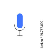 Blue microphone icon on white background. Represents audio, voice communication, recording, or broadcasting. Applicable for media, podcasts, audio software, speech recognition, telecommunications.. Blue microphone icon on white background indicating audio or voice communication capabilities. Стоковая иллюстрация, агентство Ingram Publishing / Фотобанк Лори