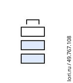 Simplified battery icon with a blue filling on a white background. Represents energy, power, or battery life. Suitable for technology, renewable energy, and sustainability illustrations.. Simplified Battery Icon with Blue Filling on White Background for Energy Concepts. Стоковая иллюстрация, агентство Ingram Publishing / Фотобанк Лори