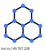 This image displays a geometric molecular structure featuring hexagonal patterns connected by black lines and blue nodes at each vertex. It s a simple depiction often used in chemistry and material sc. Geometric Molecular Structure with Blue Nodes and Black Lines in Hexagonal Pattern. Стоковая иллюстрация, агентство Ingram Publishing / Фотобанк Лори