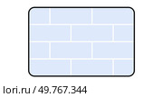 Brick wall pattern of light blue and white rectangular bricks in neat alignment, enclosed with rounded borders. Ideal for backgrounds, textures, architecture, construction themes, educational purposes. Simple Brick Wall Pattern with Light Blue and White Colour Scheme for Various Design Applications. Стоковая иллюстрация, агентство Ingram Publishing / Фотобанк Лори