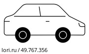 Black and white outline of a compact car with minimalistic details. Ideal for automotive design, transportation topics, educational resources, toy design, and websites. Simple outline style.. Simple Black and White Outline of a Compact Car with Minimalistic Design Elements. Стоковая иллюстрация, агентство Ingram Publishing / Фотобанк Лори