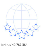 Five stars aligned below a globe symbol. Ideal for quality assurance, global standards, customer satisfaction, international excellence, and top service. Digital, clean vector style.. Global Quality Assurance with Five-Star Rating Symbolizing Excellence and Customer Satisfaction Worldwide. Стоковая иллюстрация, агентство Ingram Publishing / Фотобанк Лори