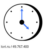 Black and white clock face with blue hour and minute hands. Ideal for time management, schedules, punctuality, deadlines, productivity. Minimalist design, clear readability. Vector style.. Simple Analog Clock with Blue Hands and Black Markers on White Background. Стоковая иллюстрация, агентство Ingram Publishing / Фотобанк Лори