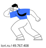 Confident professional in a dynamic pose, wearing a blue shirt and black tie. Ideal for themes like business, professional growth, leadership, motivation, and confidence. Bold and minimalistic style.. A Confident Professional in a Dynamic Pose, Wearing a Blue Shirt and Black Tie. Стоковая иллюстрация, агентство Ingram Publishing / Фотобанк Лори