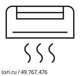 Wall-mounted air conditioner with three wavy lines indicating cooling operation. Simple line art. Ideal for climate control, home comfort, summer heat, modern appliances, and energy efficiency. Minima. Air Conditioner with Cooling Symbol Evoking Comfort and Climate Control in Household Environments. Стоковая иллюстрация, агентство Ingram Publishing / Фотобанк Лори